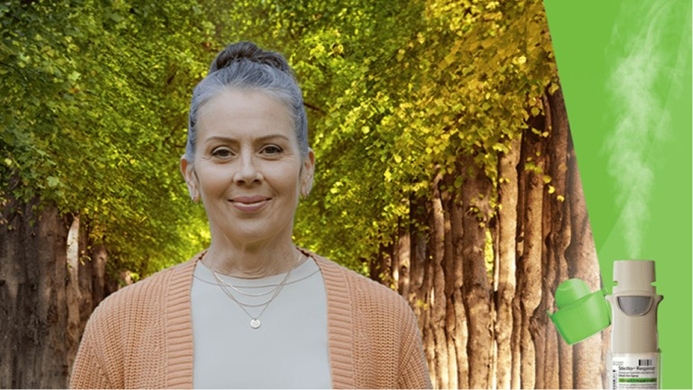 Stiolto Respimat Inhalation Spray and Woman smiling