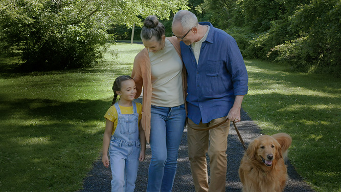 Stiolto Respimat Inhalation Spray and Family walking dog