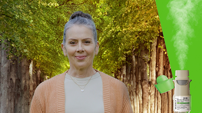 Stiolto Respimat Inhalation Spray and Woman smiling