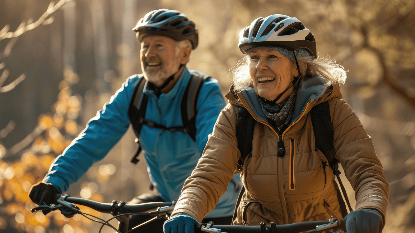 Senior couple riding bicycles