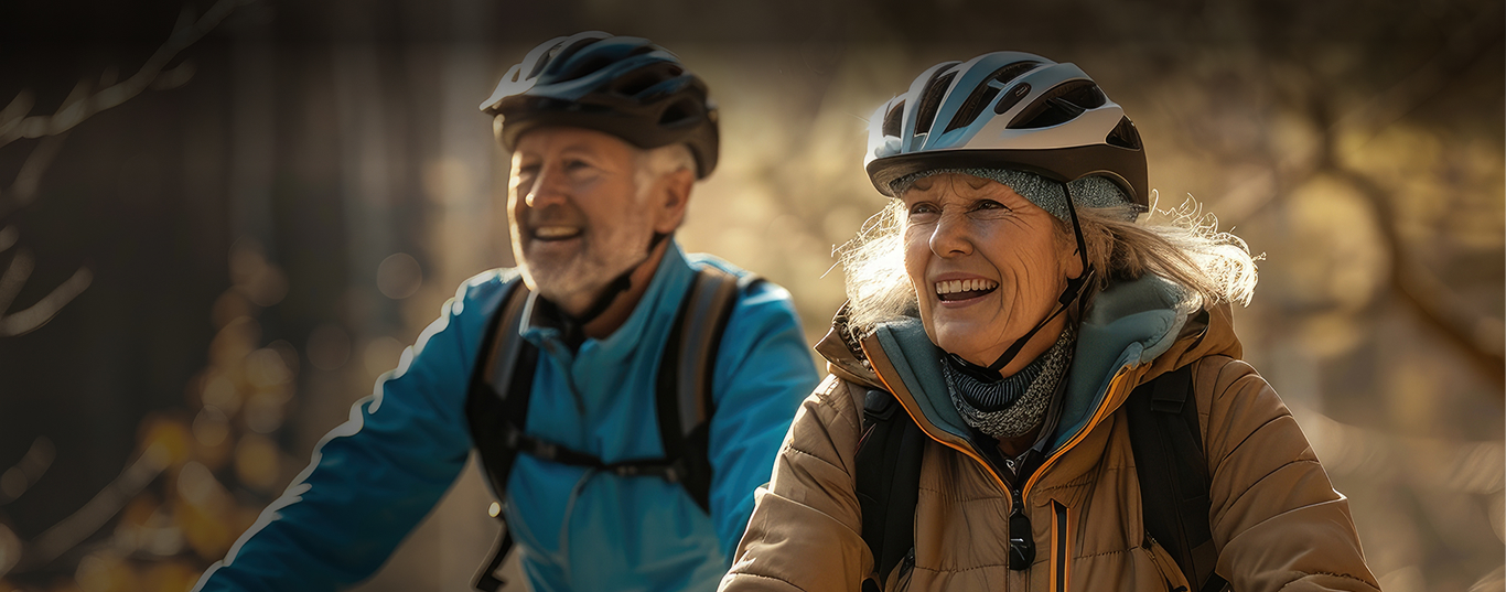 Senior couple riding bicycles